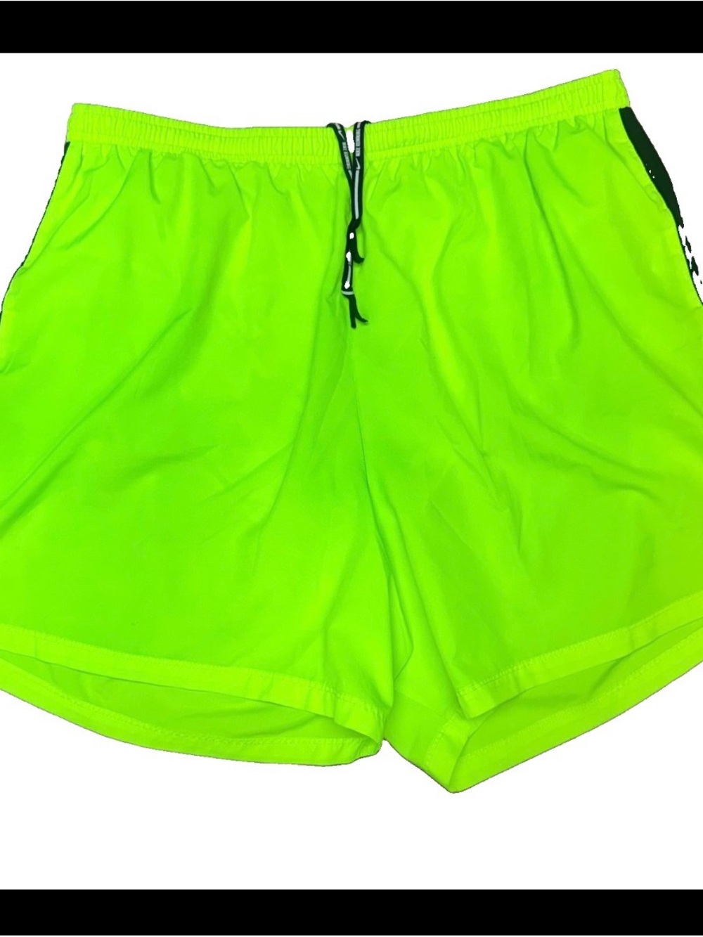 Nike Men's Neon Green Athletic Running Shorts with Elastic & Drawstring Dri-Fit